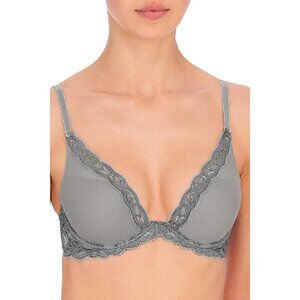 NATORI "feathers contour" plunge bra lace underwire gray size 36G BNWOT